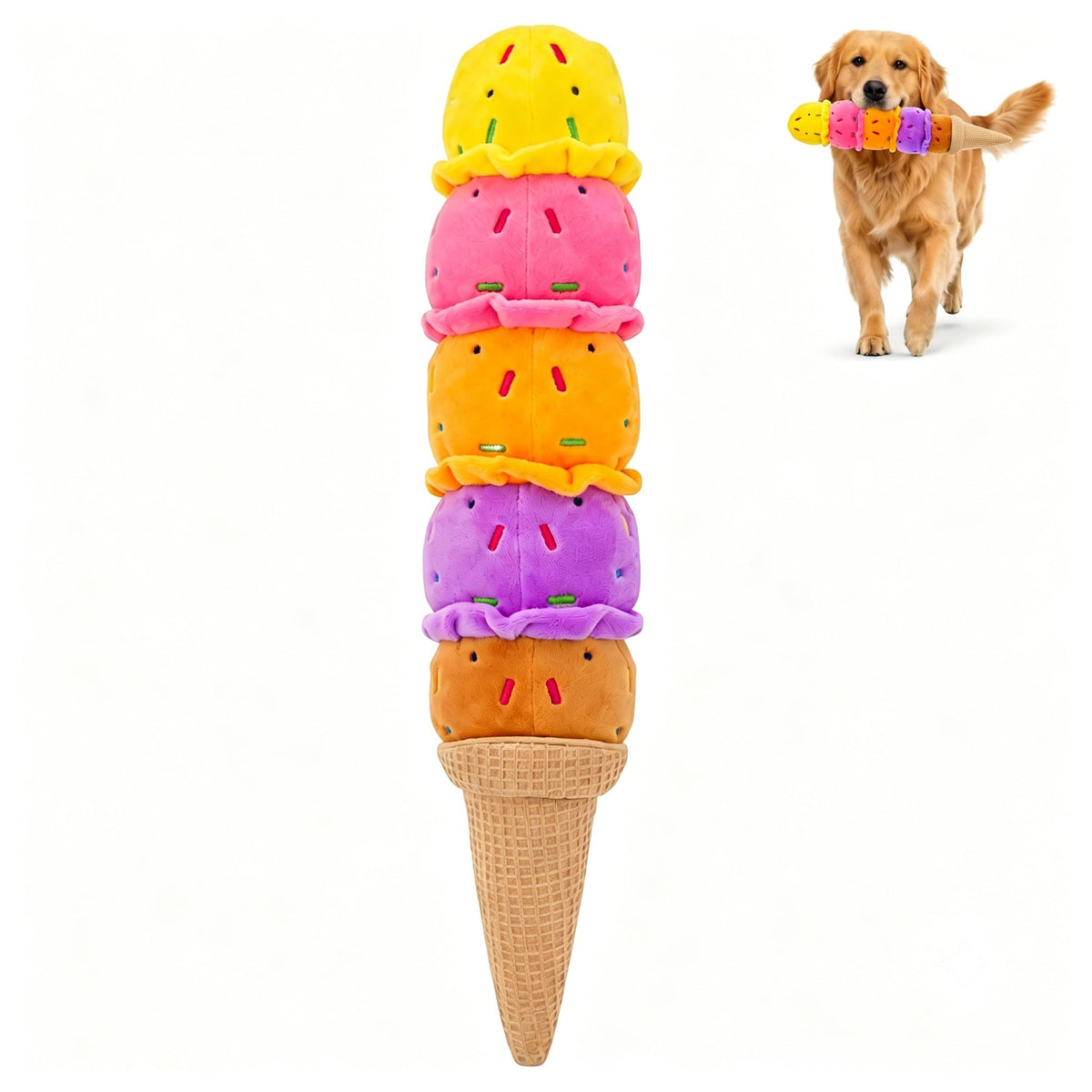 Rainbow ice cream plush dog toy