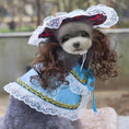 Load image into Gallery viewer, Dog Christmas outfit, blue lace-trim cape with white lace bonnet
