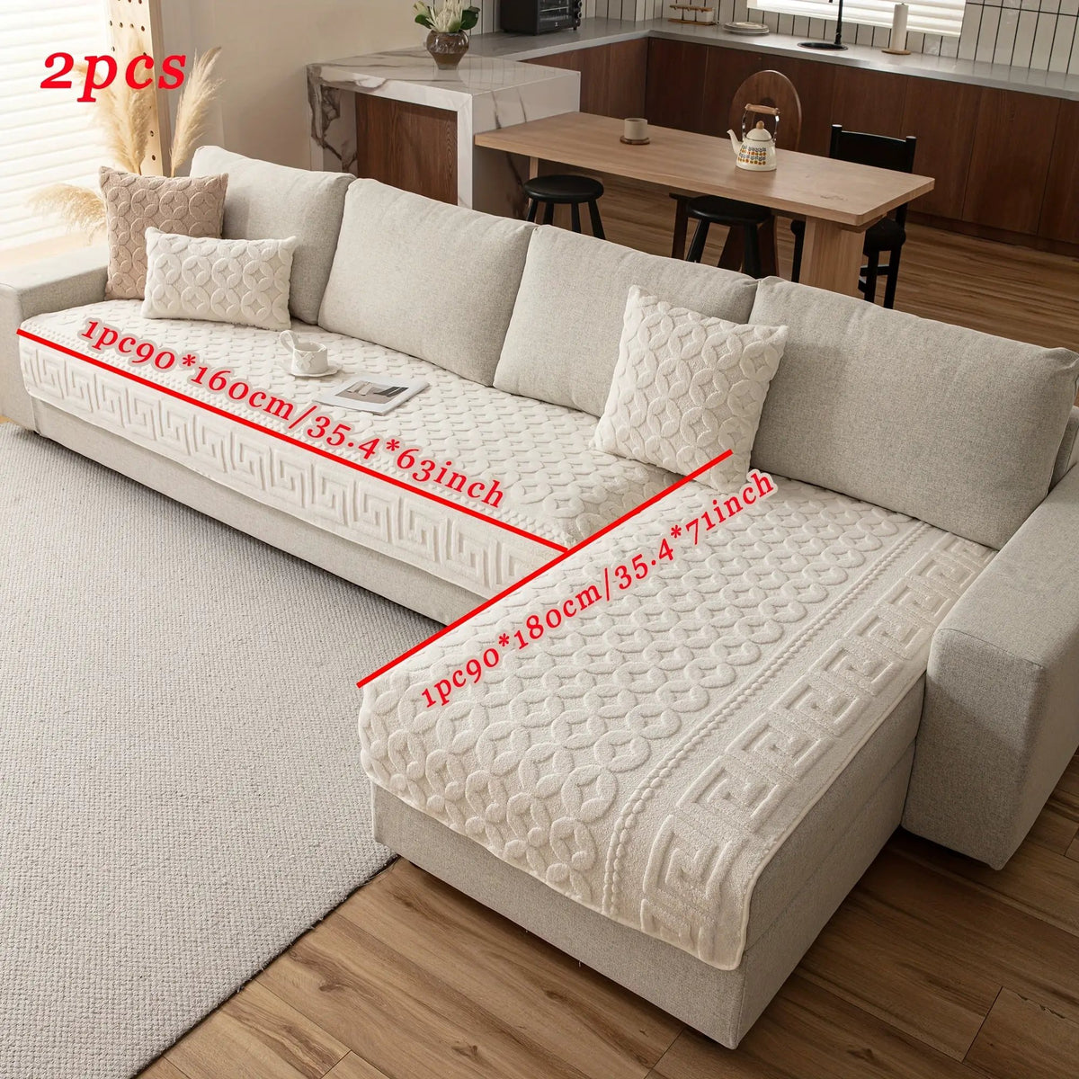 L shape couch cover set in beige cream, 2-piece heavy-duty waterproof sofa protector for dogs