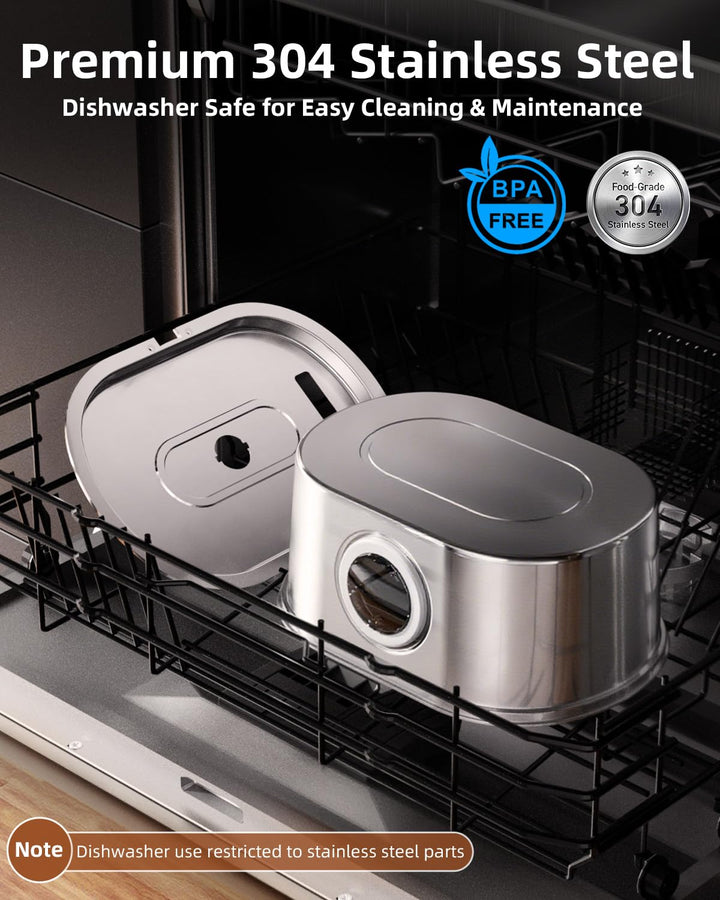 Removable stainless steel parts shown in a dishwasher
