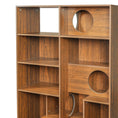 Bild in Galerie-Betrachter laden, Modern 2-in-1 wooden cat house bookshelf by Sangria Beech with circular openings and open shelves
