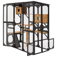 Load image into Gallery viewer, Outdoor Cat Enclosure Fir Wood Catio in black and brown with sleeping houses, jumping platforms and scratching post
