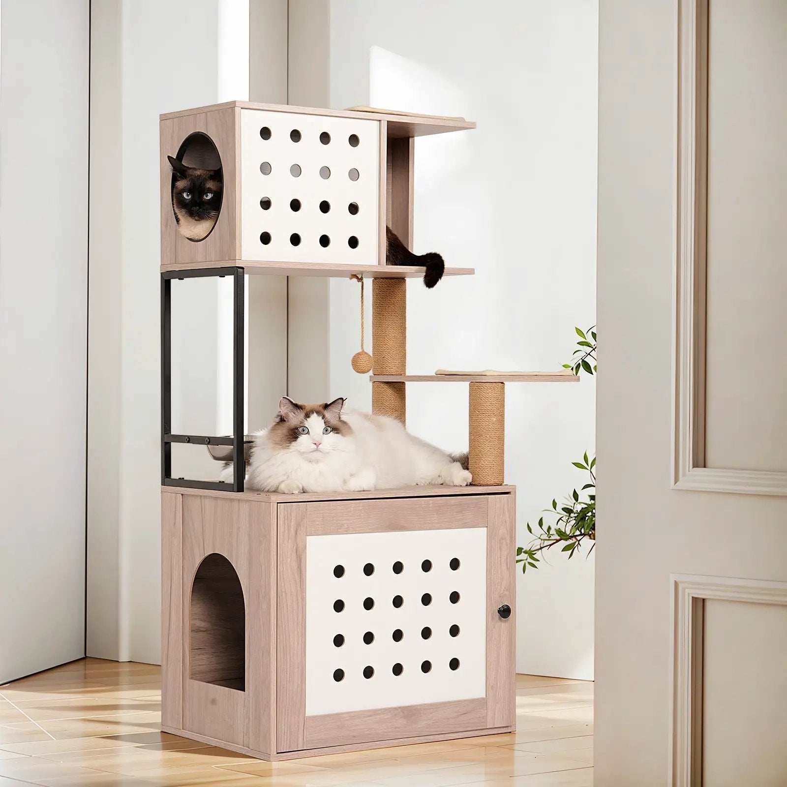 Cat Tree with Litter Box Enclosure and Large Hammock by HouseOfZazla