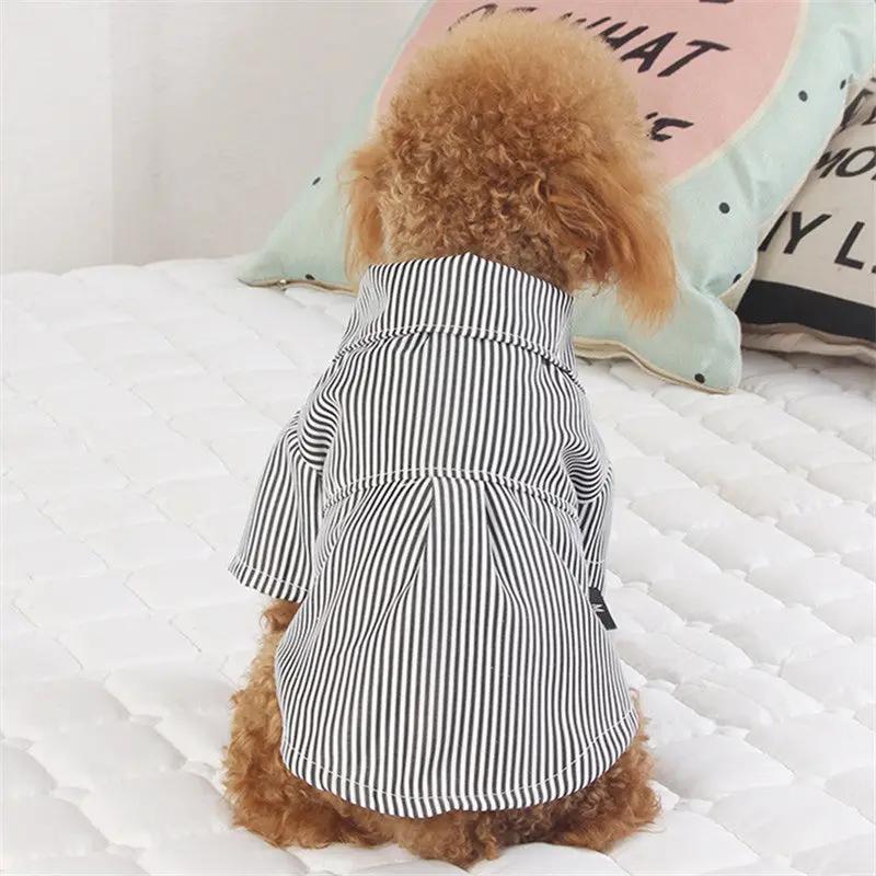Thin Style Shirt for dogs; black-and-white striped, breathable shirt with collar.