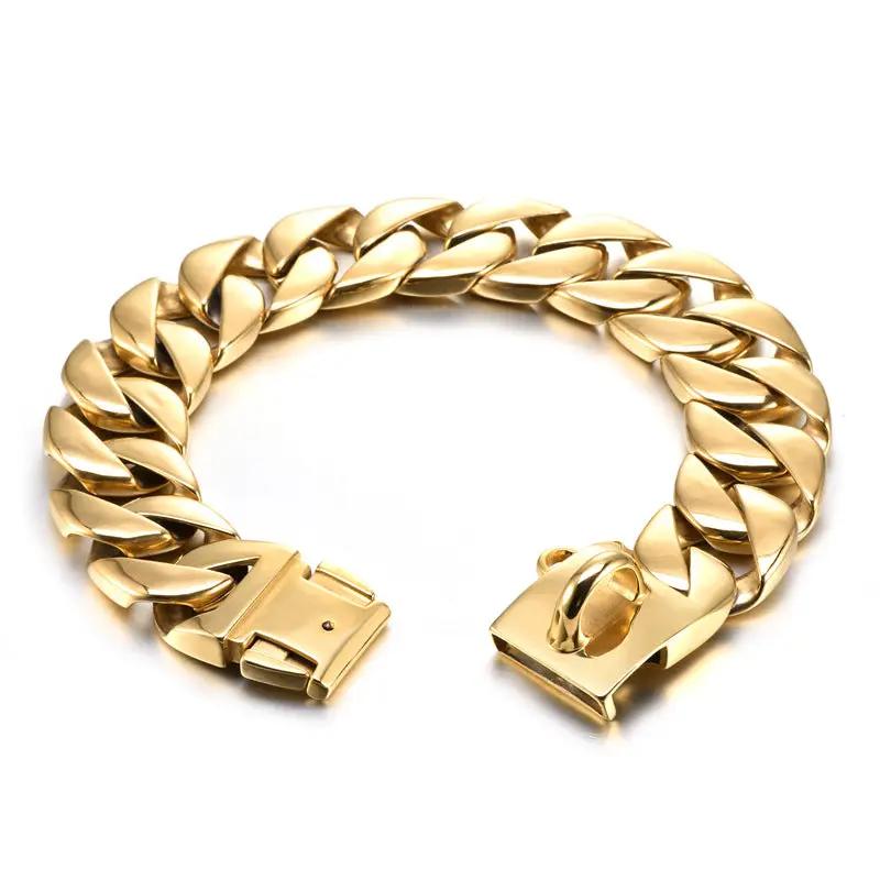 Luxe Cuban Link stainless steel dog collar in gold by For Animals, With Love