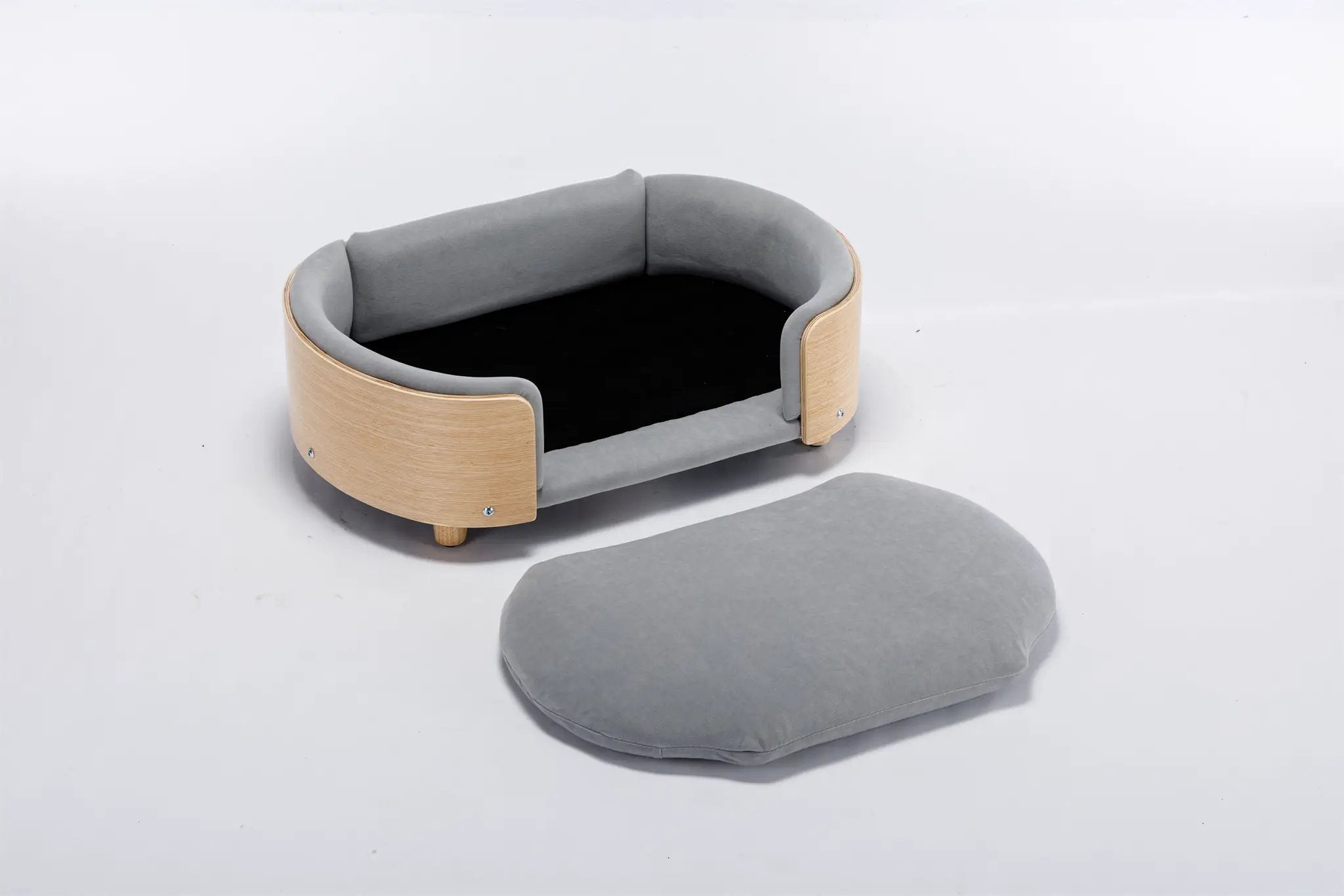 Scandinavian Style Elevated Dog Bed Pet Sofa Velvet Cushion Mid Size Light Grey by HouseOfZazla