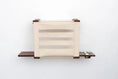 Carica l'immagine nel visualizzatore della galleria, Deluxe Cat Cubby Bed; beige fabric cubby with wooden shelves and stainless bowls.
