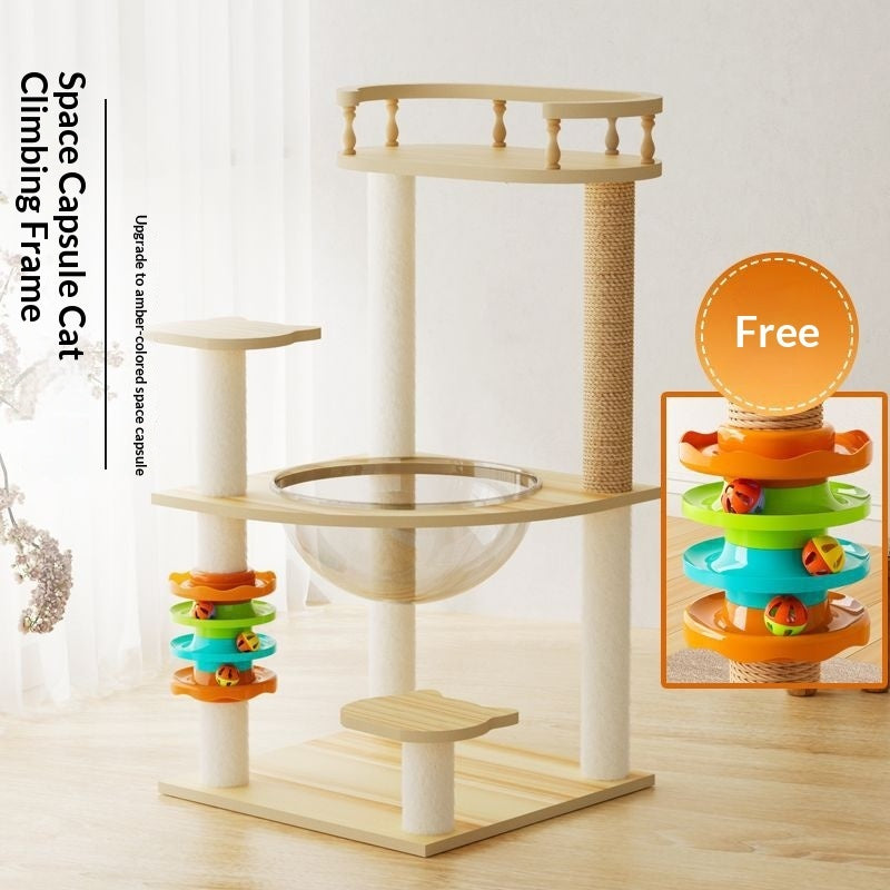 N16 cat tree with capsule bowl railed perch and ball-track toy