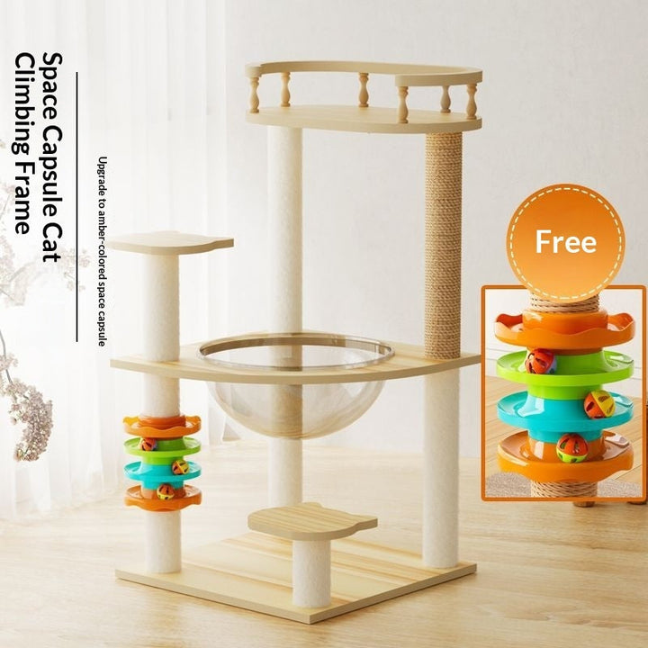 N16 cat tree with capsule bowl railed perch and ball-track toy