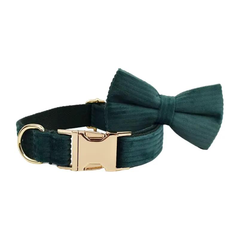Personalized Dark Green Corduroy Harness Collar Leash No Pull Set by DDPaws