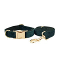 Cargar la imagen en la vista de la galería, Personalized Dark Green Corduroy Harness Collar Leash No Pull Set by DDPaws
