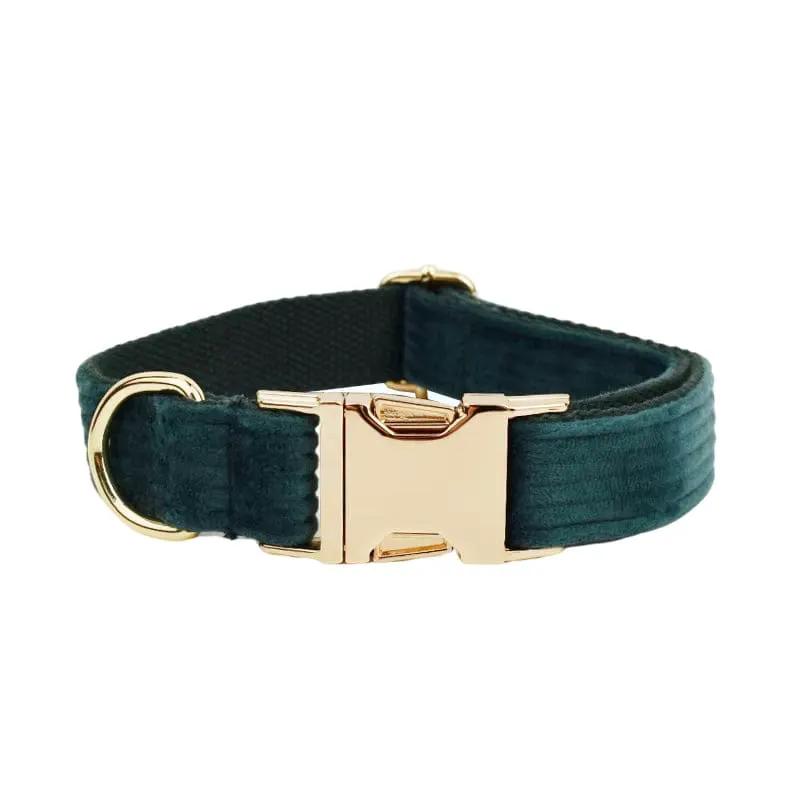 Personalized Dark Green Corduroy Harness Collar Leash No Pull Set by DDPaws