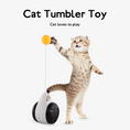 Bild in Galerie-Betrachter laden, Cat reaching up to bat the yellow ball on a black-and-white Orbit Wobble Cat Toy
