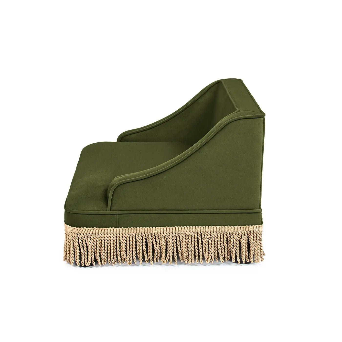 Duchess 33' Medium Princess Pet Bed Sofa with Fringe Skirt, Olive Green Velvet by HouseOfZazla