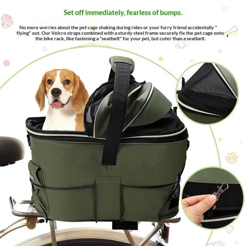 Rangi Rear Mounted Pet Bike Basket Large Canvas Bicycle Carrier For Small Dogs And Cats Safe by Pet Zen