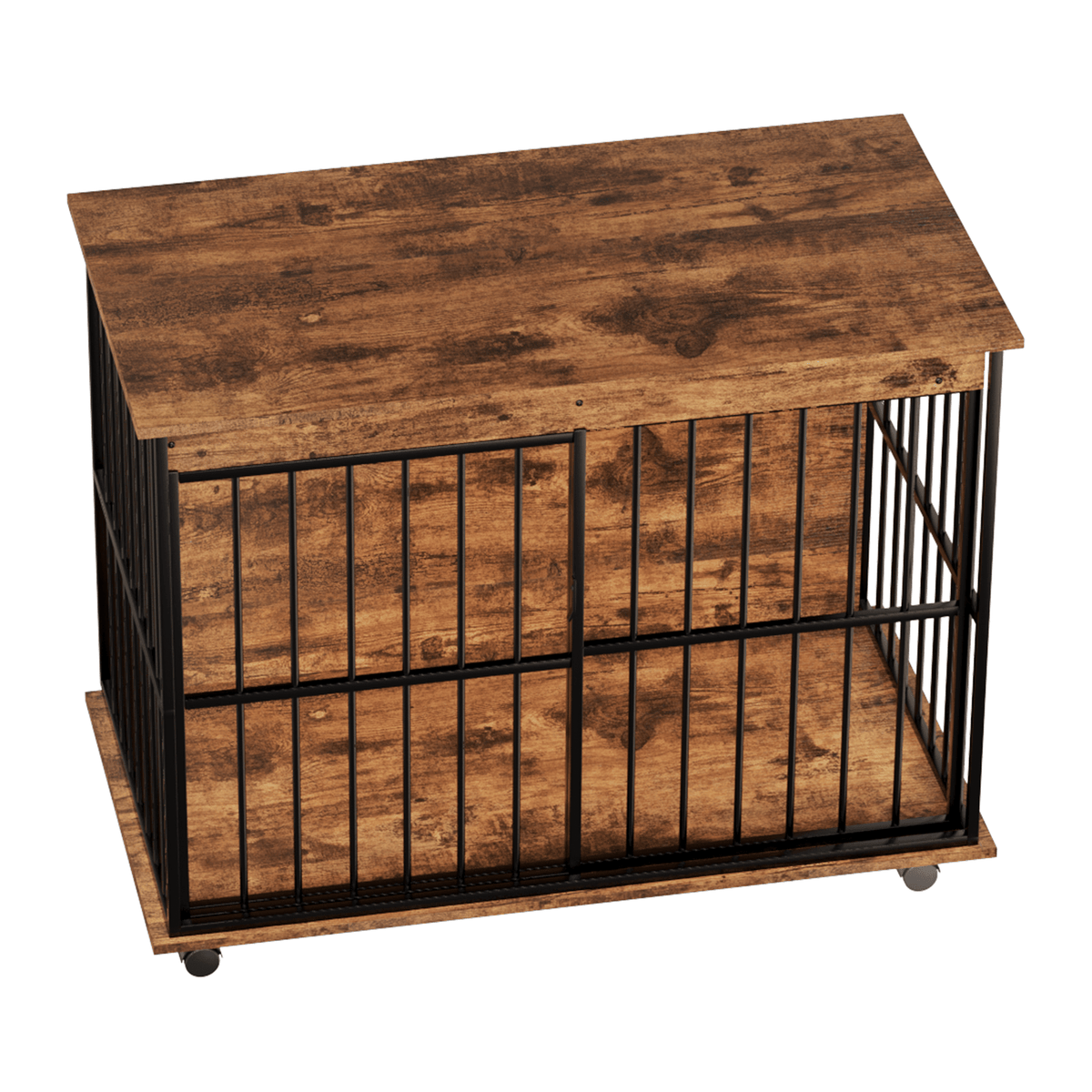 Large Sangria Beech wooden dog crate furniture with removable tray and secure doors, brown finish