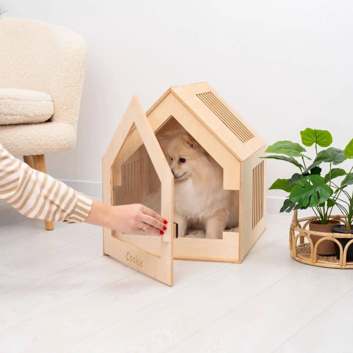 PawComforts Premium Dog House Bed With Soft Hypoallergenic Cushion For Indoor Wooden Abode Rest by Enjoy The Wood