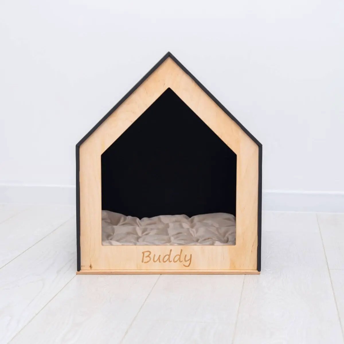 PawComforts Premium Dog House Bed With Soft Hypoallergenic Cushion For Indoor Wooden Abode Rest by Enjoy The Wood