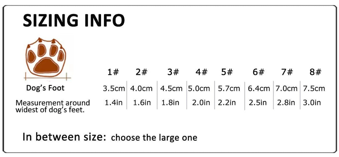 TrueLove Anti-Slip Waterproof Dog Boots TLS3961 – size chart
