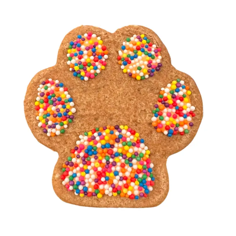 Paws with Sprinkles Cookie dog treat, paw-shaped cookie with colorful sprinkles by Doodle Doo Bakery