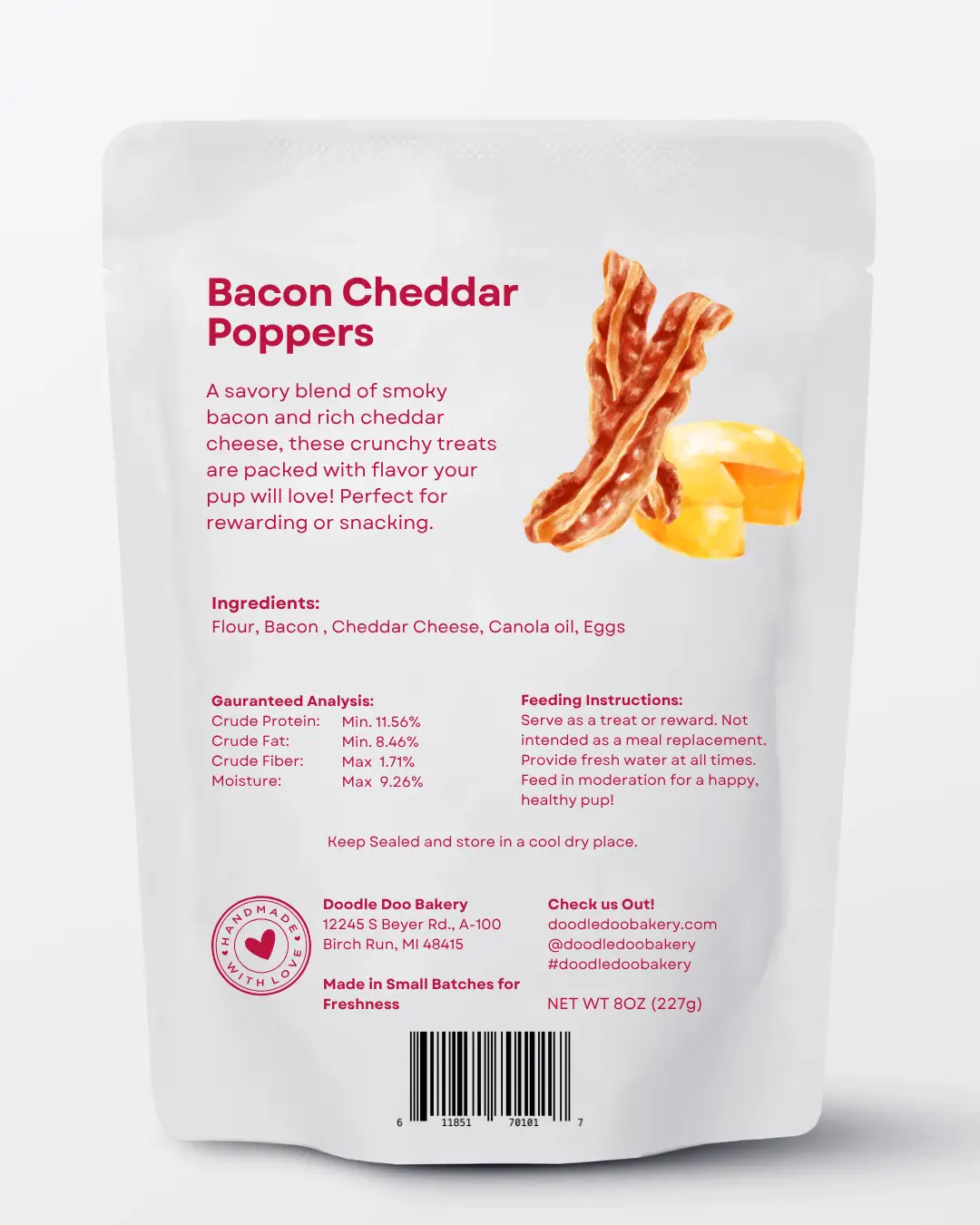 🥓 Homemade Dog Treats -  Bacon Cheddar Poppers Treat 1/2lb