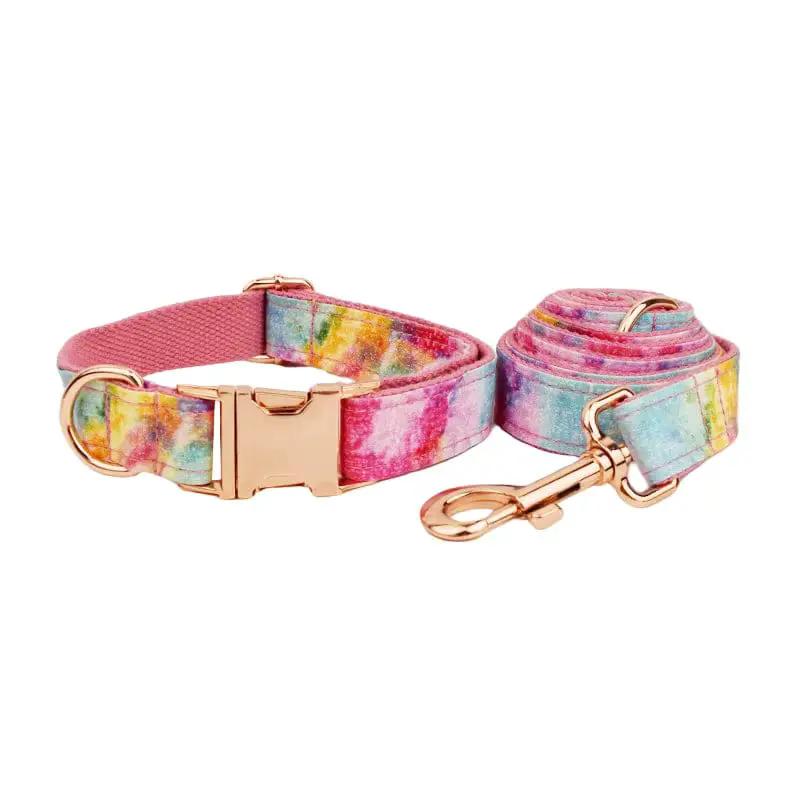 Premium Dreamy Rainbow Print Set Complete Three Piece Dog Harness Collar Leash Collection by DDPaws
