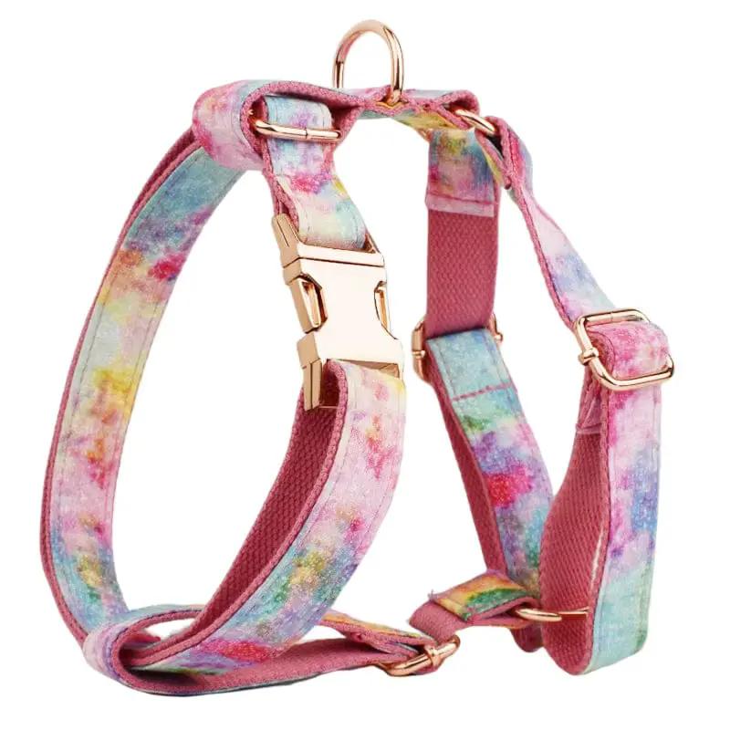 Premium Dreamy Rainbow Print Set Complete Three Piece Dog Harness Collar Leash Collection by DDPaws