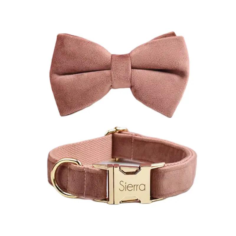 Dusty Pink Velvet Dog Harness And Leash Set Custom Engraved No Pull by DDPaws
