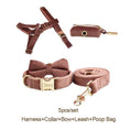 Carica l'immagine nel visualizzatore della galleria, Dusty Pink Velvet Dog Harness And Leash Set Custom Engraved No Pull by DDPaws
