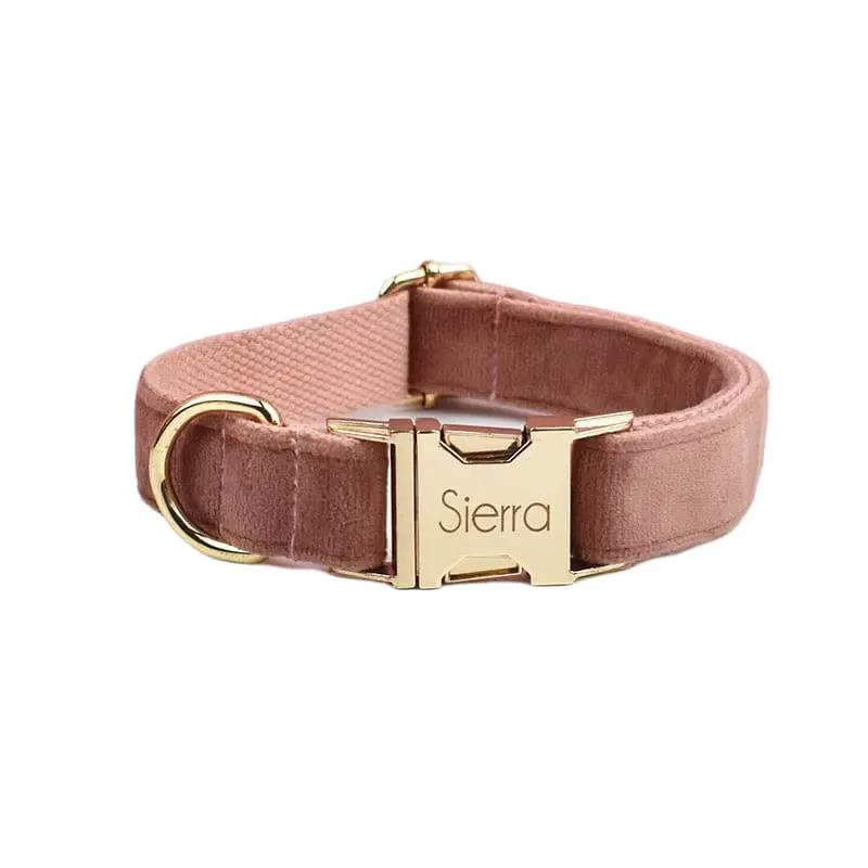 Dusty Pink Velvet Dog Harness And Leash Set Custom Engraved No Pull by DDPaws