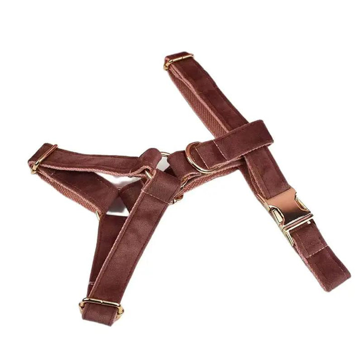Dusty Pink Velvet Dog Harness And Leash Set Custom Engraved No Pull by DDPaws