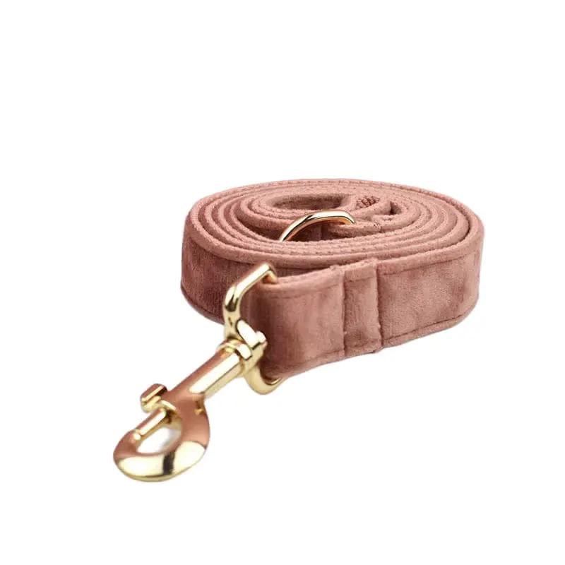 Dusty Pink Velvet Dog Harness And Leash Set Custom Engraved No Pull by DDPaws