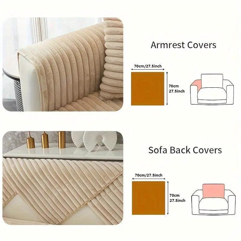 Luxurious Rabbit Fur Sofa Slipcover set by topspet, light grey, armrest & sofa back covers, 2-piece non-slip for dogs