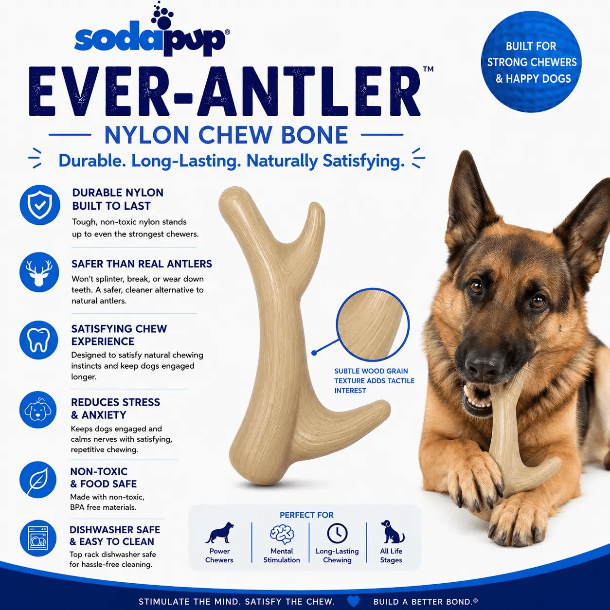 Ever Antler Nylon Chew Bone | Elk Antler Shaped Dog Toy for Aggressive Chewers | SodaPup by SodaPup/True Dogs, LLC