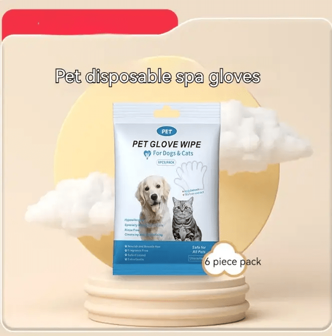 Premium Pet Cleaning Gloves And Safe Hygiene Wipes Kit For Dogs Cats by For Animals, With Love