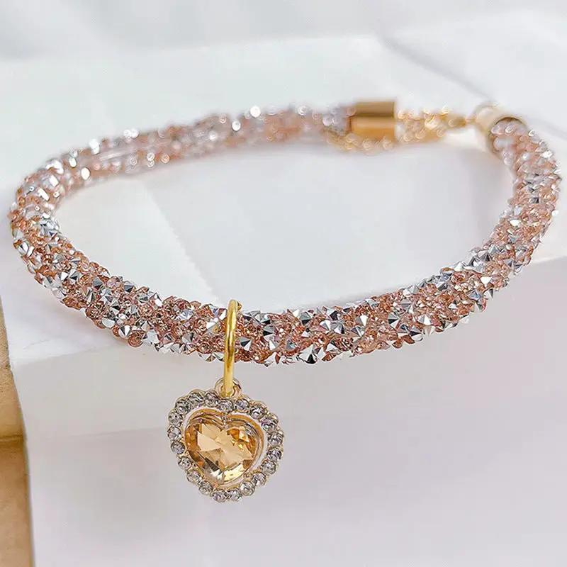 Cat Collar Heart Jewel Pendant Party Reflex Rhinestone Necklace by My Store
