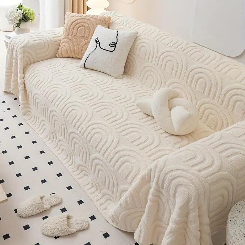 Luxurious Four Seasons Jacquard Slipcover for couch, cream-colored, waterproof fabric.