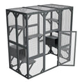 Load image into Gallery viewer, Outdoor cat enclosure, large gray wooden cage with mesh panels and waterproof roof (71x37x71 in)
