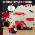 Bild in Galerie-Betrachter laden, Halloween Cat Climbing Frame Gothic Cat Tree, red multi-level cat tower with jute rope and large cat house

