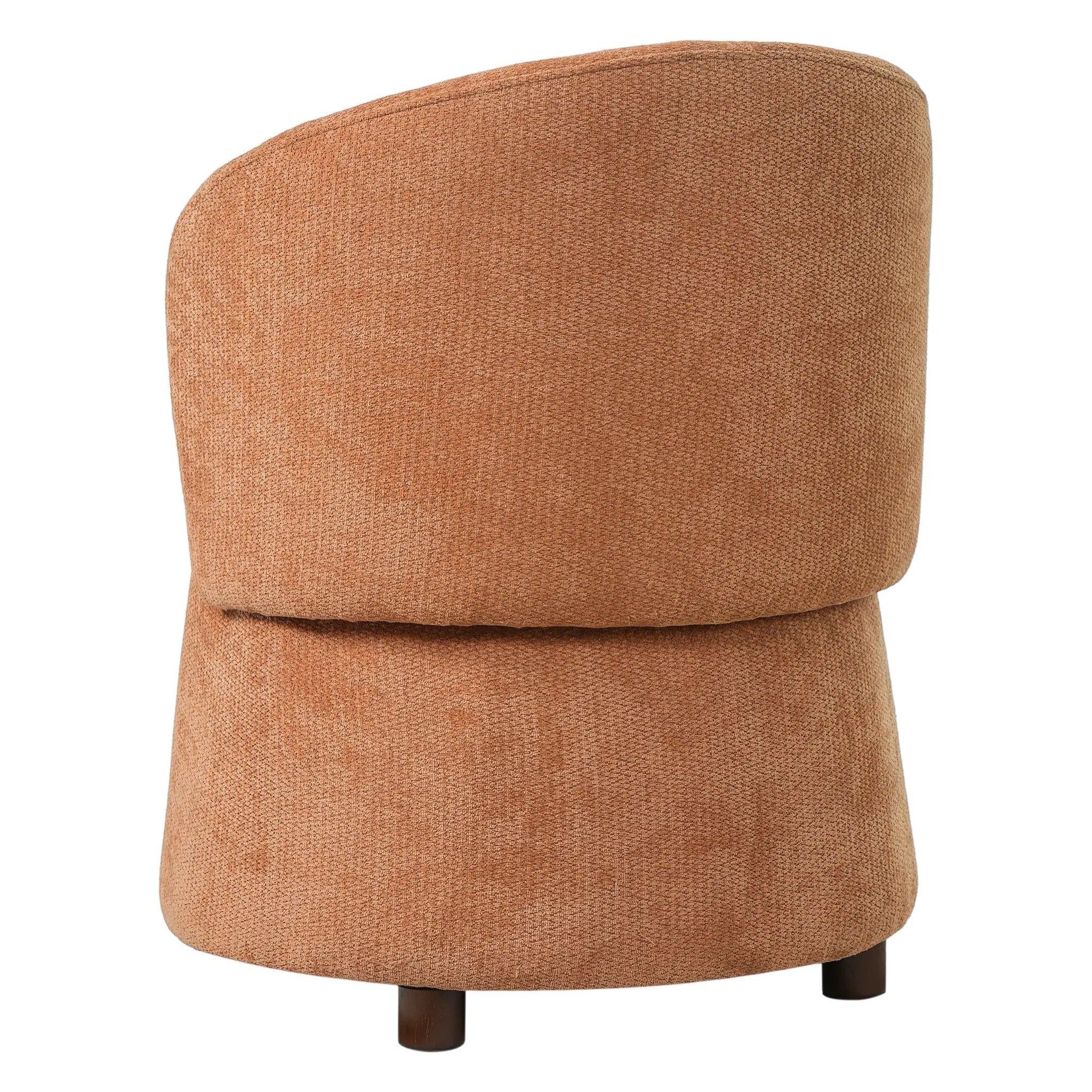 Orange pet-friendly chair with hidden pet nook; textured upholstery and dark wood legs