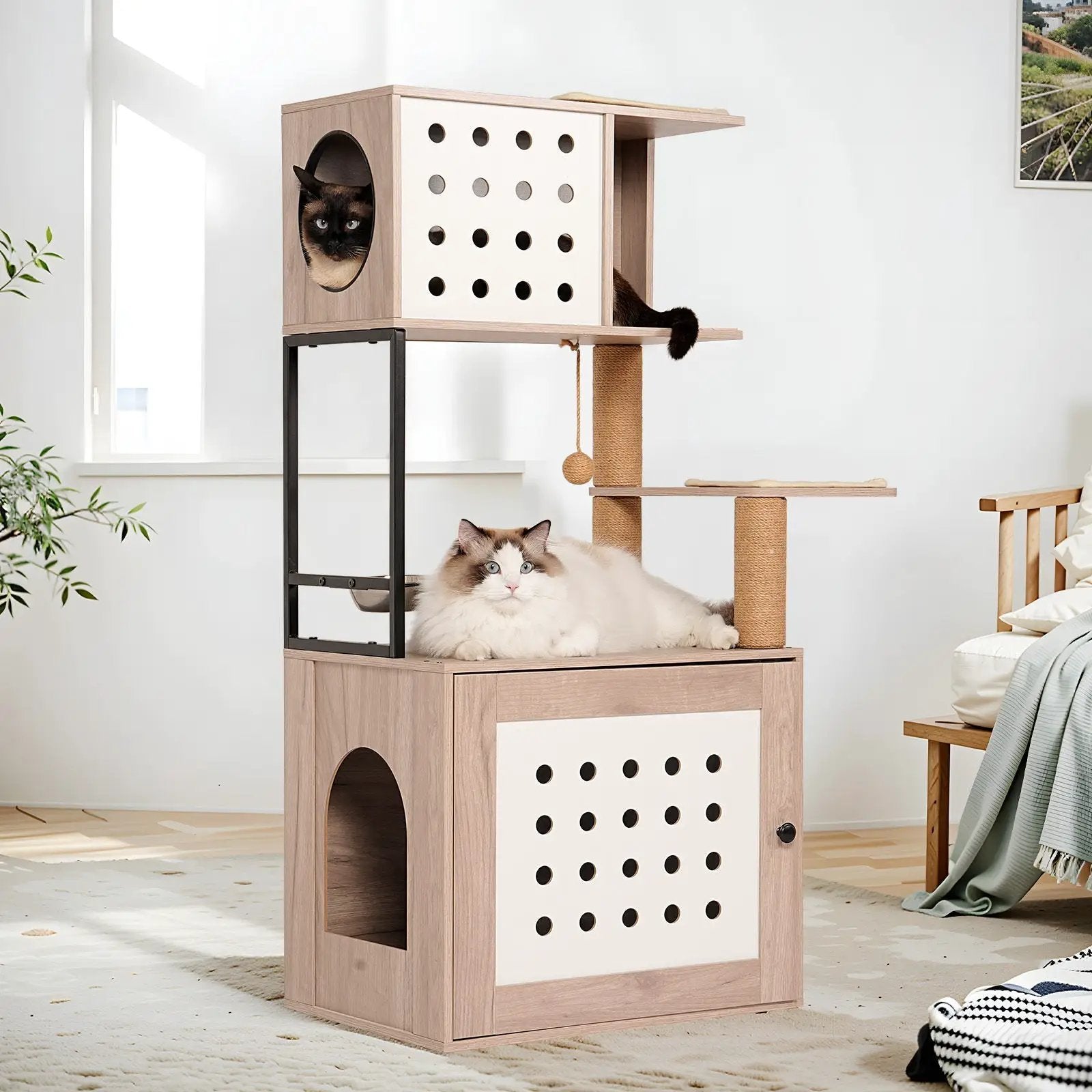 Cat Tree with Litter Box Enclosure and Large Hammock by HouseOfZazla