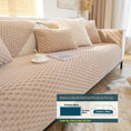 Load image into Gallery viewer, Plush Nordic sofa slipcover in beige knitted fabric with coordinating cushions on a three-seater sofa

