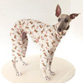 Load image into Gallery viewer, SOCKPET Whippet and Greyhound dinosaur cotton pajamas for pets in light gray with orange dinosaur print.
