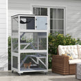 Load image into Gallery viewer, Catio outdoor cat enclosure on wheels in gray with mesh sides, entry door, and hanging hammock inside
