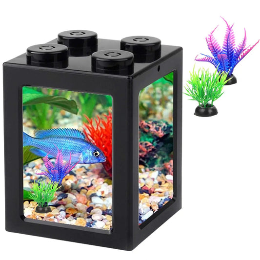 Small Betta Fish Tank Mini Fish Tank Row Aquarium Stackable Cube Tank with Fish Tank Decor Ant Feeding Case Mini Reptile Row Box3.54inch x 3.54inch x 4.33inch (Black) - from For Animals, With Love