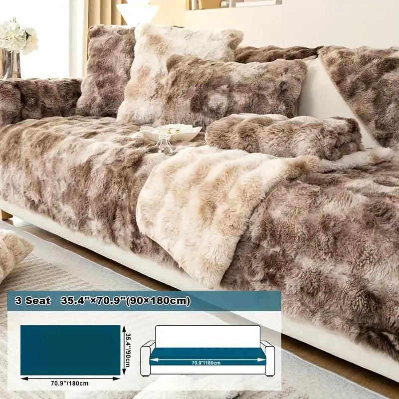 Luxurious Gradient Velvet Sofa Cover for 3-seat sofa, brown-beige plush fabric