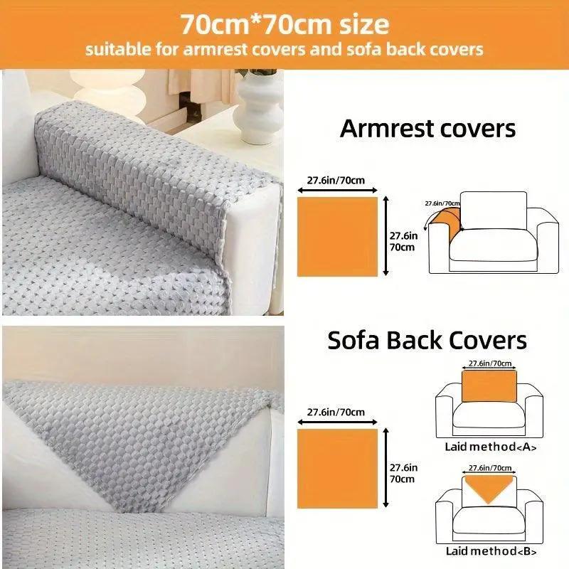 Plush Nordic Sofa Slipcover by topspet, gray knitted two-piece set for armrest and sofa back covers (70cm)