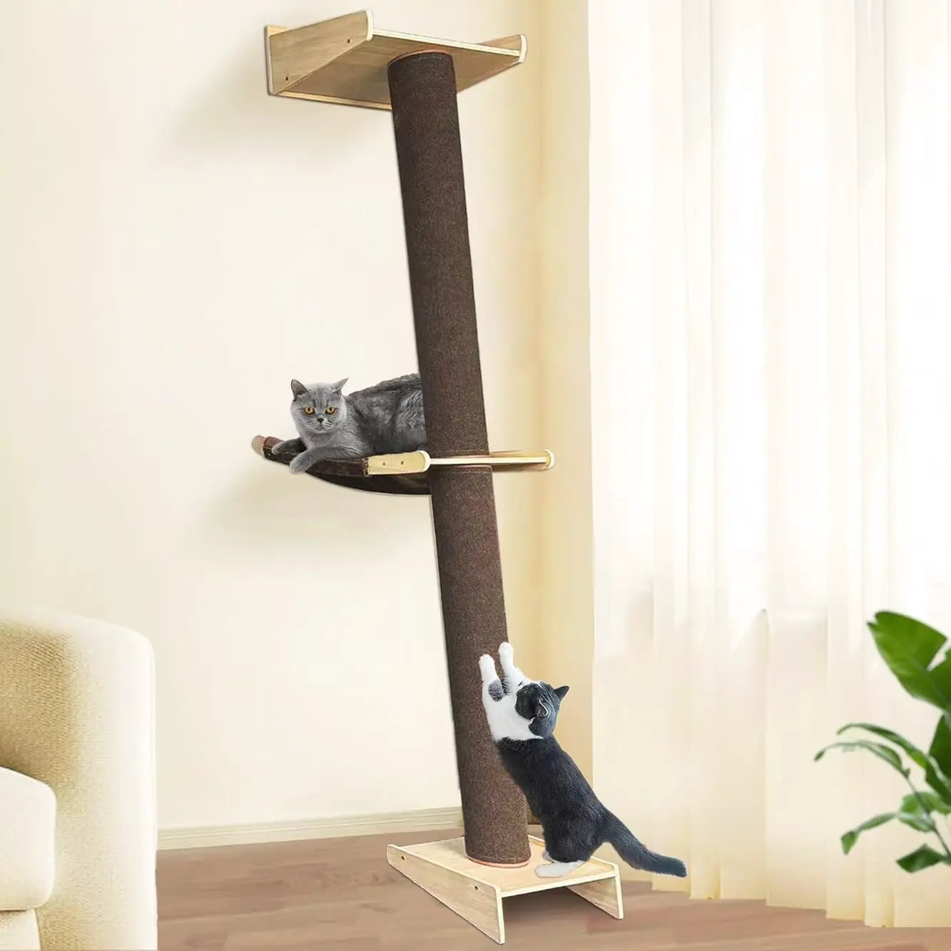Koretech Wall Mounted Cat Tree 6.6ft Floor to Ceiling Cat Tree Cat Climbing Tower with Hammock and Perch Tall Cat Scratching Post for Indoor Cats - from For Animals, With Love