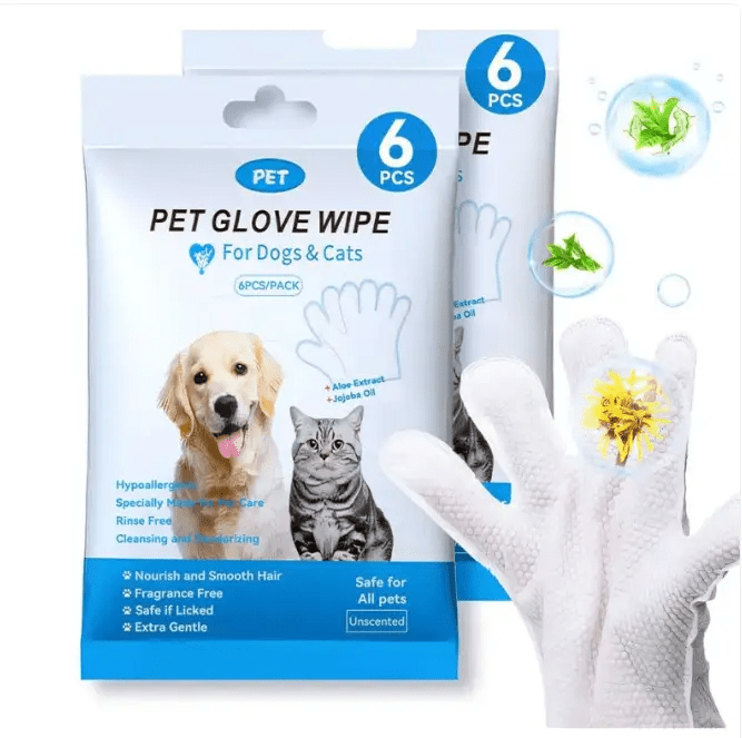 Premium Pet Cleaning Gloves And Safe Hygiene Wipes Kit For Dogs Cats by For Animals, With Love