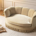 Bild in Galerie-Betrachter laden, Clara 34.5in Scalloped Pet Sofa Bed by Home Furnishers; beige fawn fabric with fringe trim.
